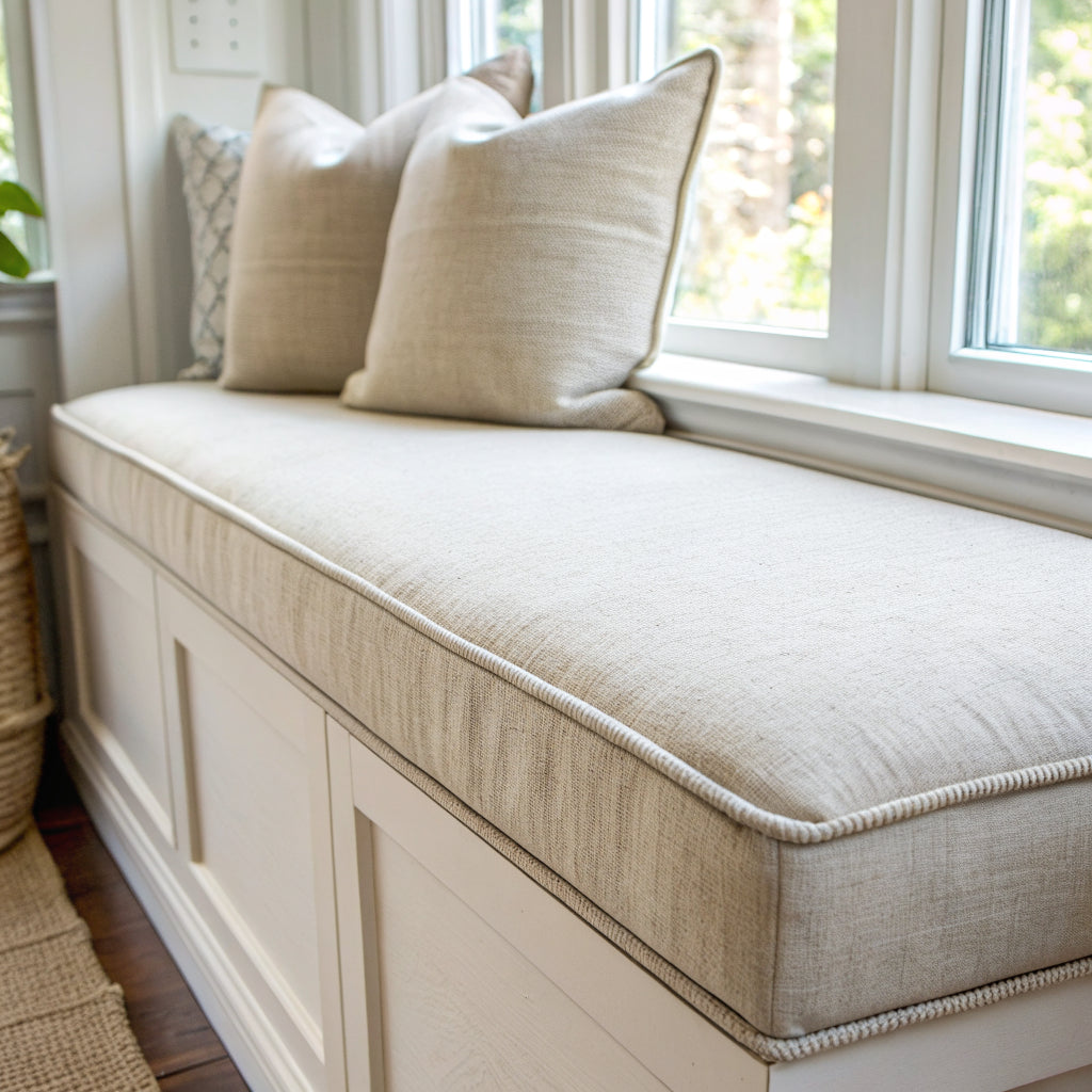 Coussin de banquette en lin, housse et garnissage, sur mesure - vue 4