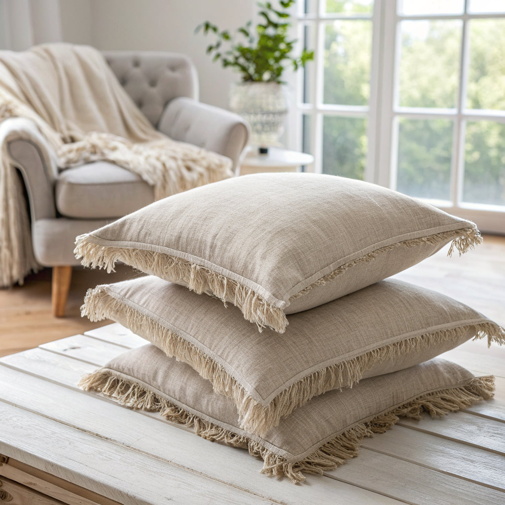 Housse de coussin en lin à franges, coussin décoratif - vue 6