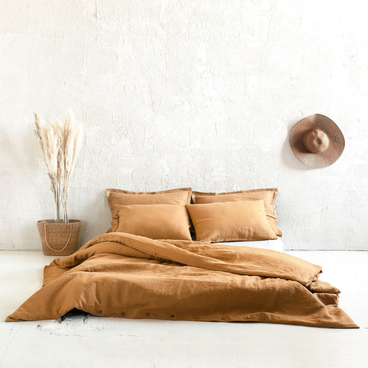 Housse de couette en lin lavé, ocre jaune, sur mesure