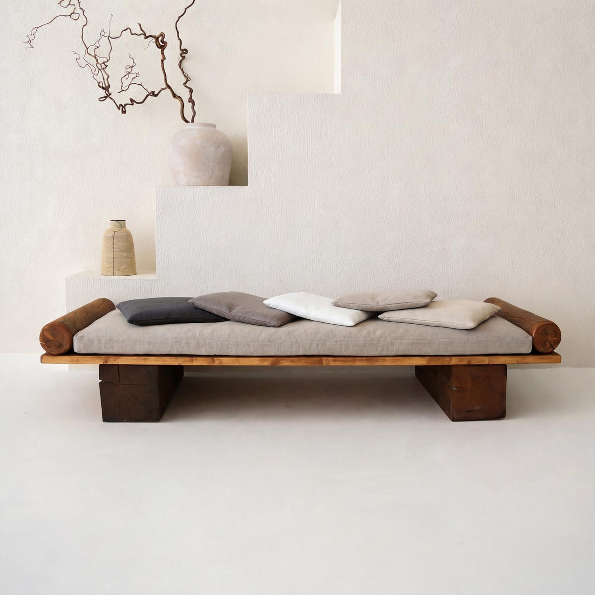 Coussin de banc en lin épais, housse amovible, sur mesure