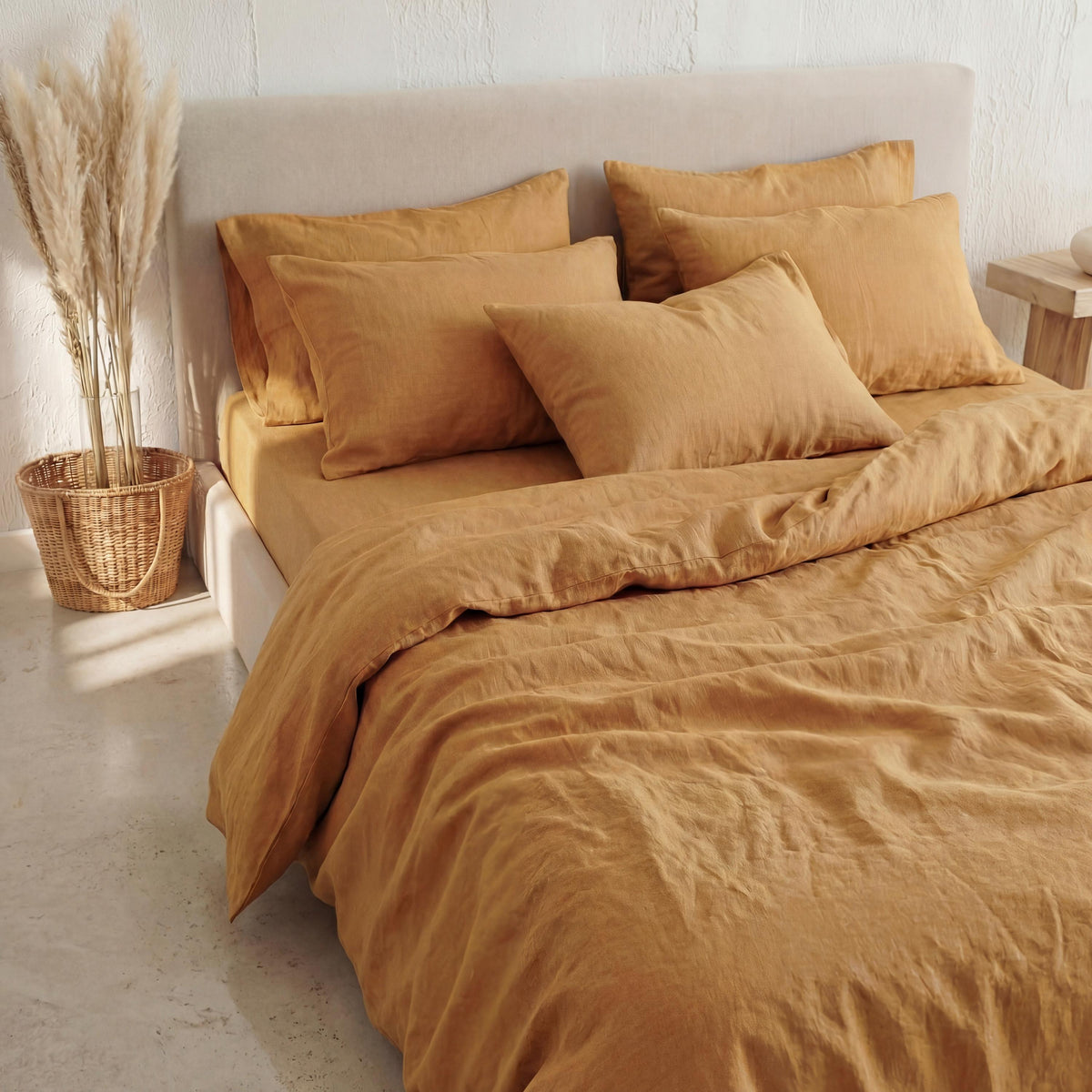 Housse de couette en lin lavé, ocre jaune, sur mesure