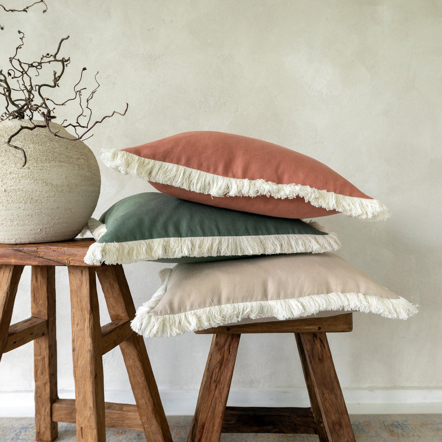 Housse de coussin en lin à franges, coussin décoratif