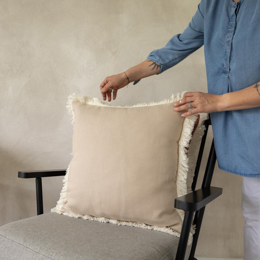 Housse de coussin en lin à franges, coussin décoratif