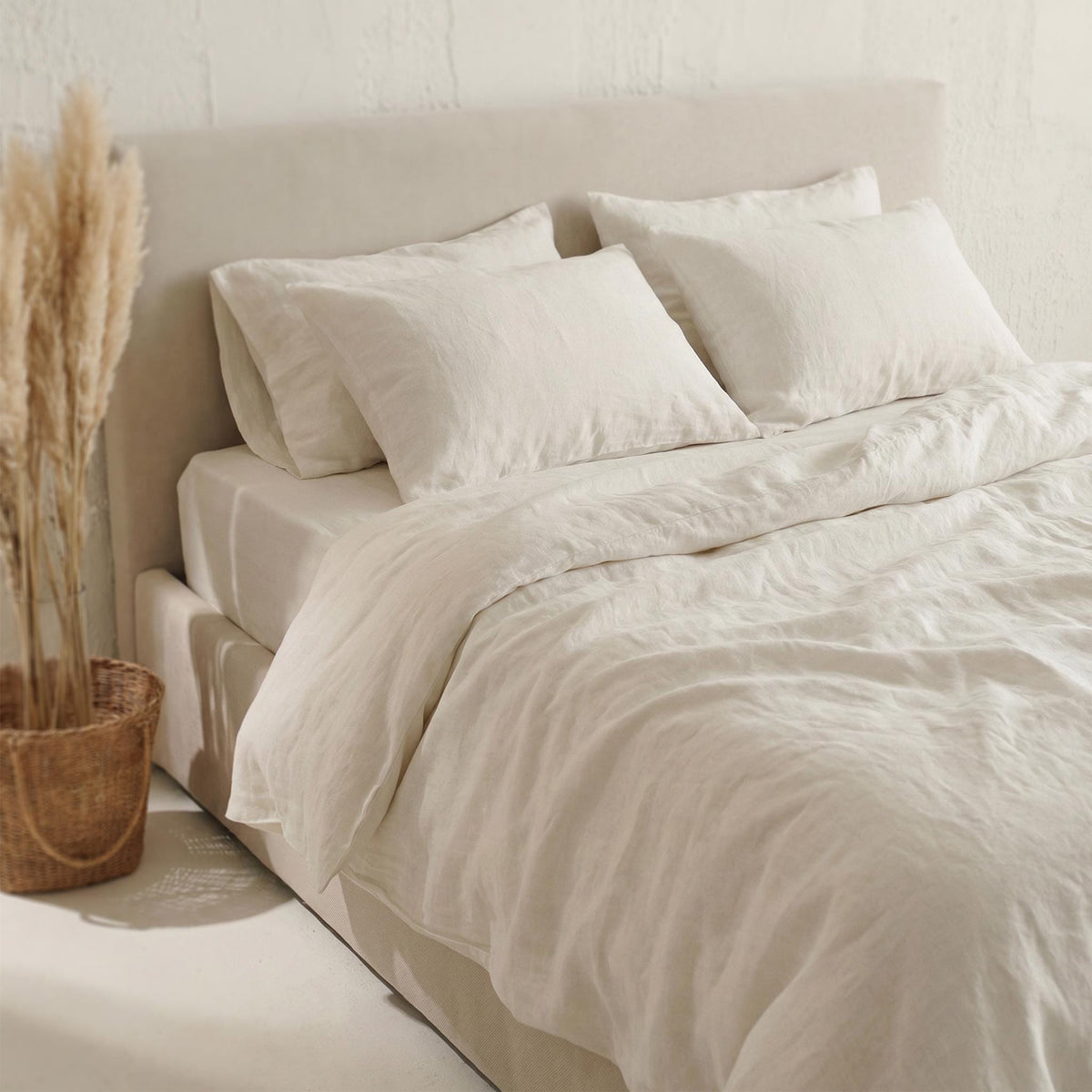 Parure de lit en lin, housse de couette et taies assorties