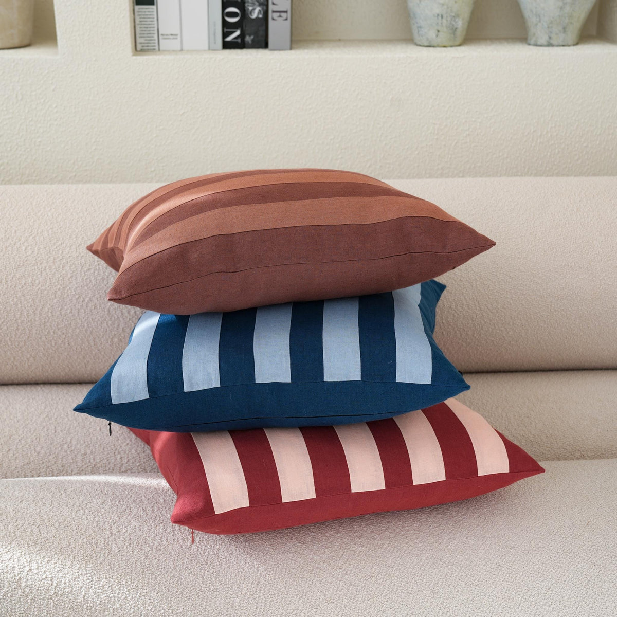 Coussin en lin à rayures, housse ou coussin complet