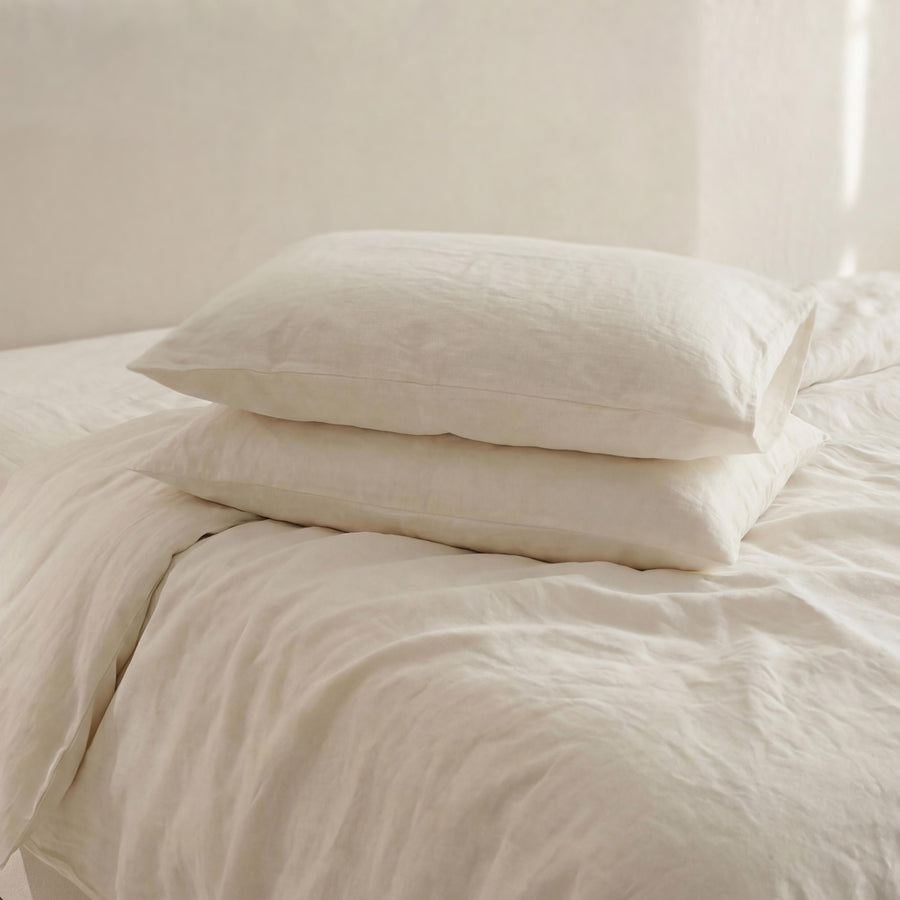 Parure de lit en lin, housse de couette et taies assorties