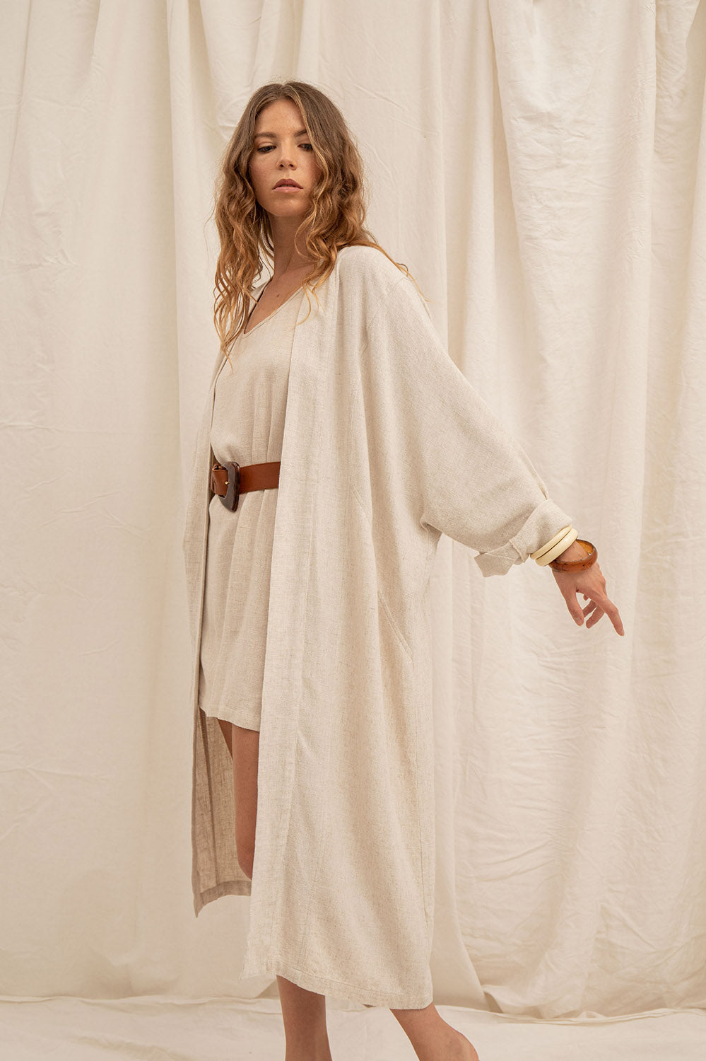 Veste kimono longue Émilie, gros plan sur la matière