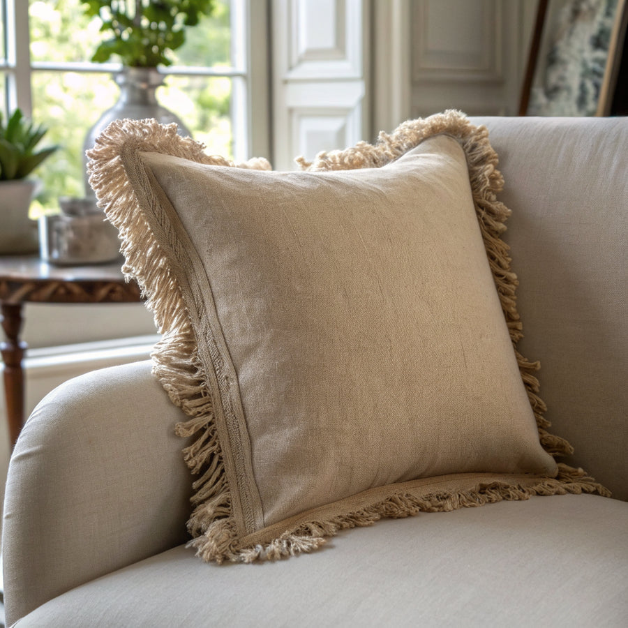 Housse de coussin en lin à franges, coussin décoratif - vue 4