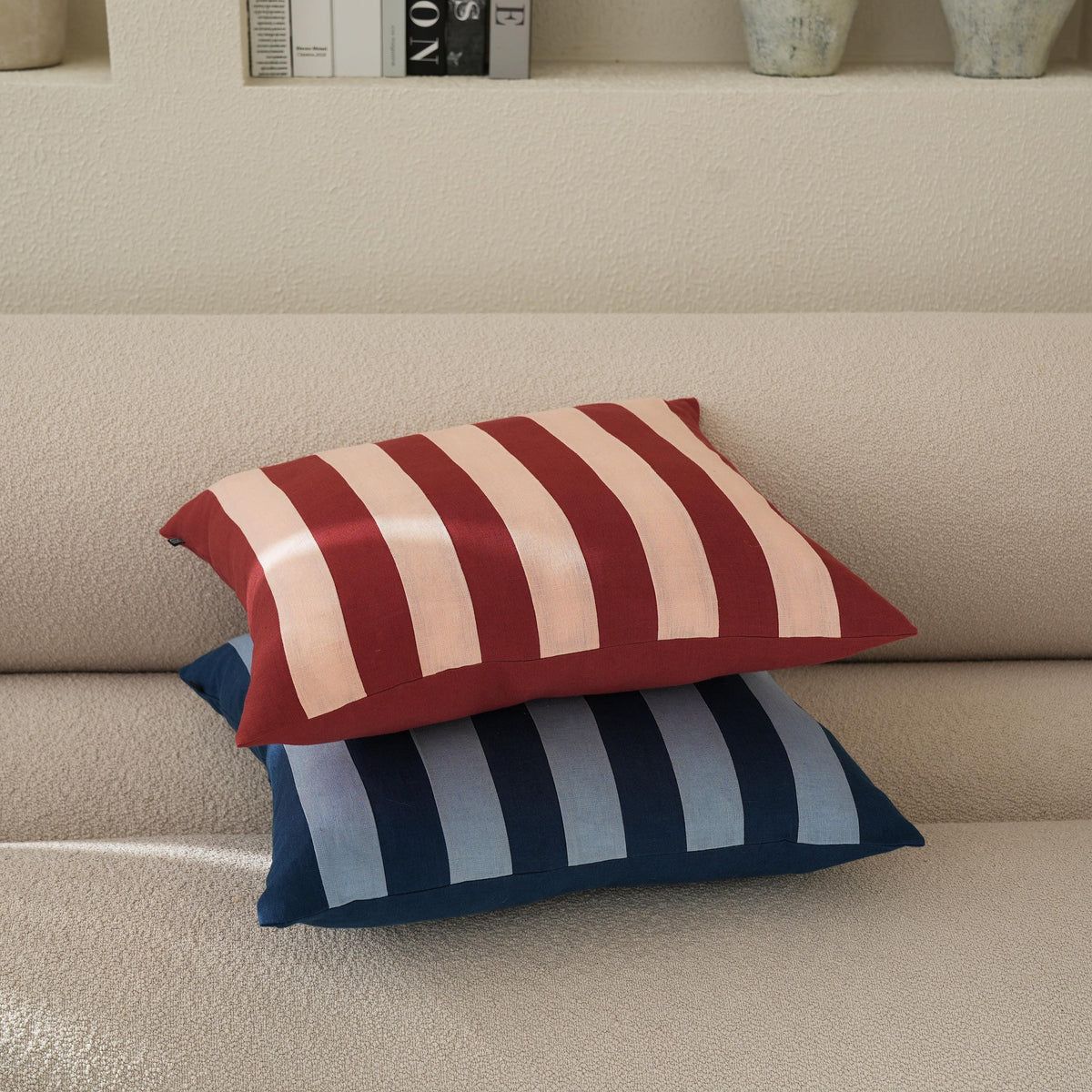 Coussin en lin à rayures, housse ou coussin complet