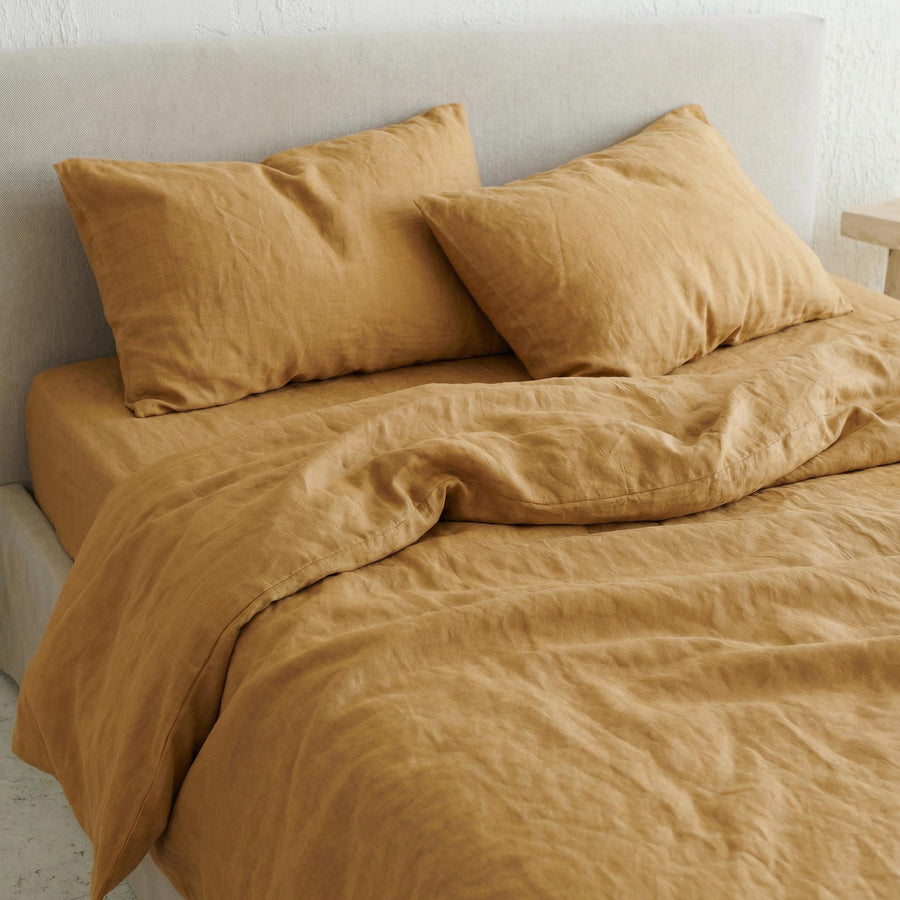 Housse de couette en lin lavé, ocre jaune, sur mesure