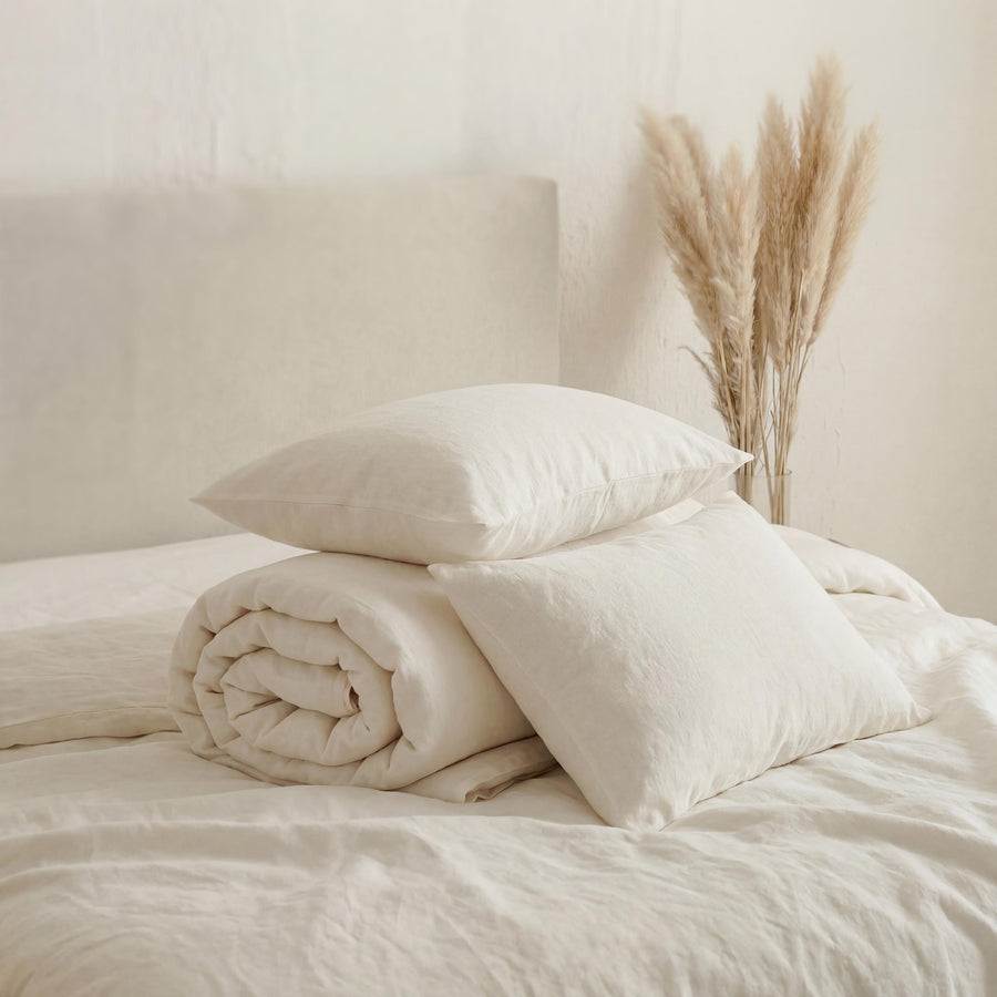 Parure de lit en lin, housse de couette et taies assorties