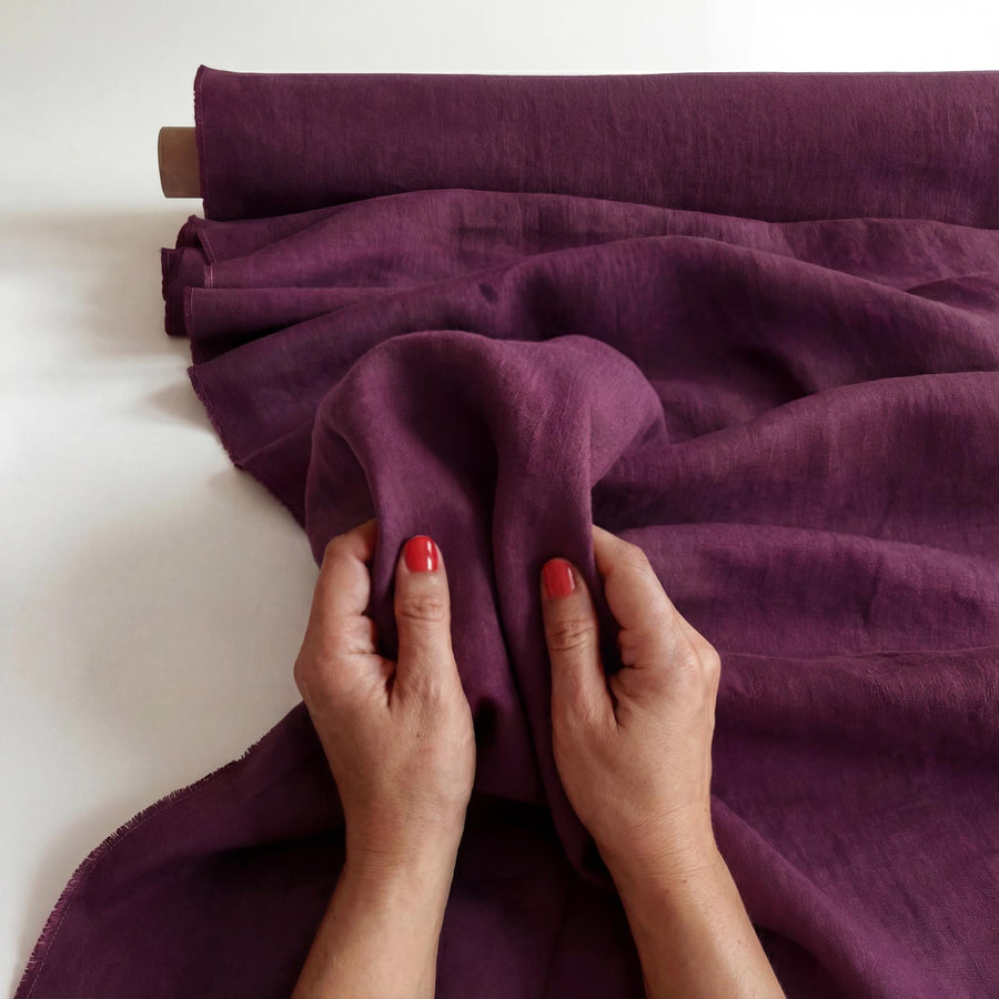 Tissu en lin bordeaux au mètre, habillement et ameublement