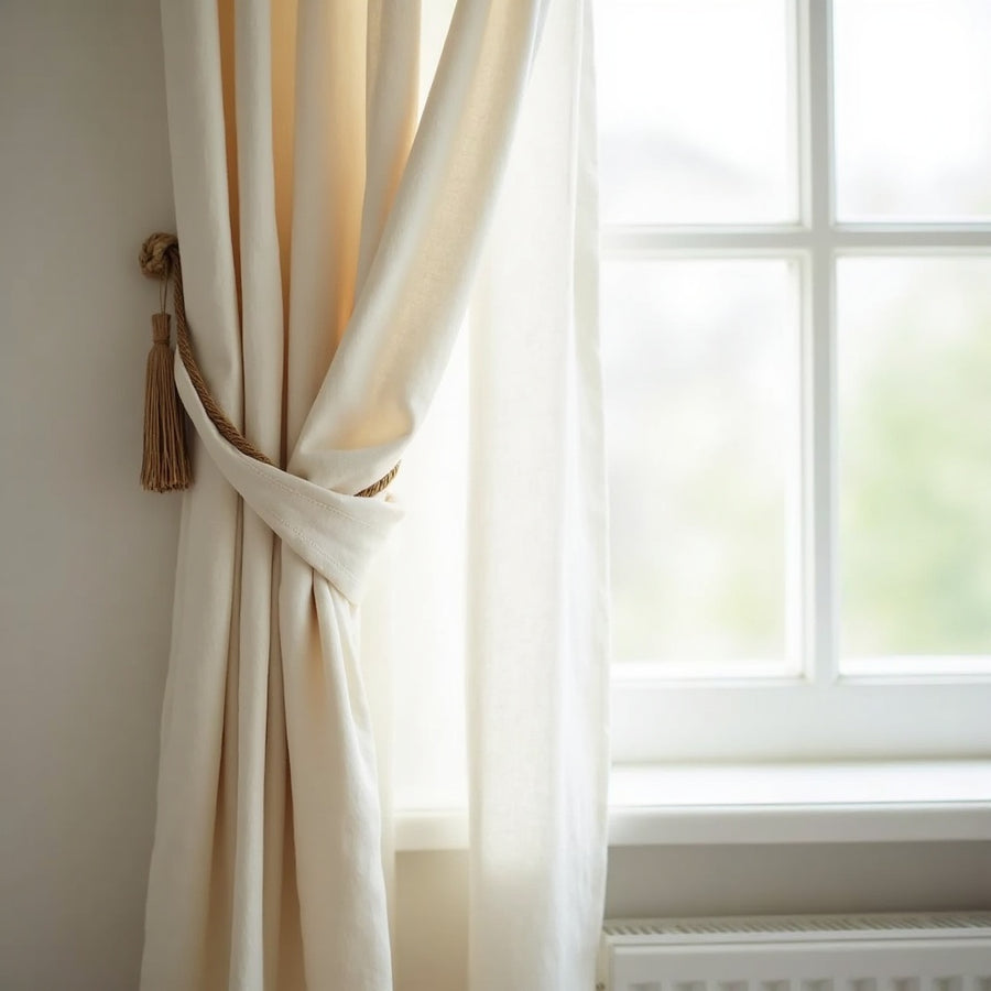Rideau en lin naturel, panneau sur mesure, ruflette à crochets - vue 4