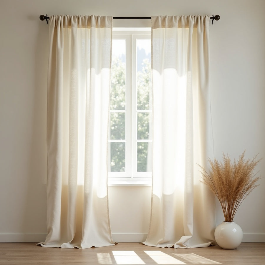 Rideau en lin naturel, panneau sur mesure, ruflette à crochets - vue 5